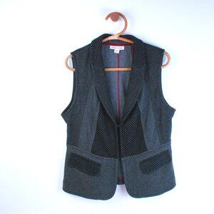 Coldwater Creek Academia Polka Dot Herringbone Knit Steam Punk Cardigan Vest L